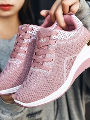 Sporty Casual Minimalist Hidden Heel Lace-up Sneakers - Image 6