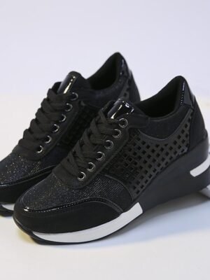 Sporty Casual Plus Size Leopard Lace-Up Wedge Platform Sneakers - Image 6