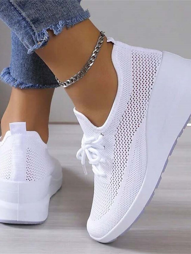 Sporty Casual Solid Round Toe Summer Wedge Heel Sneakers - Image 2