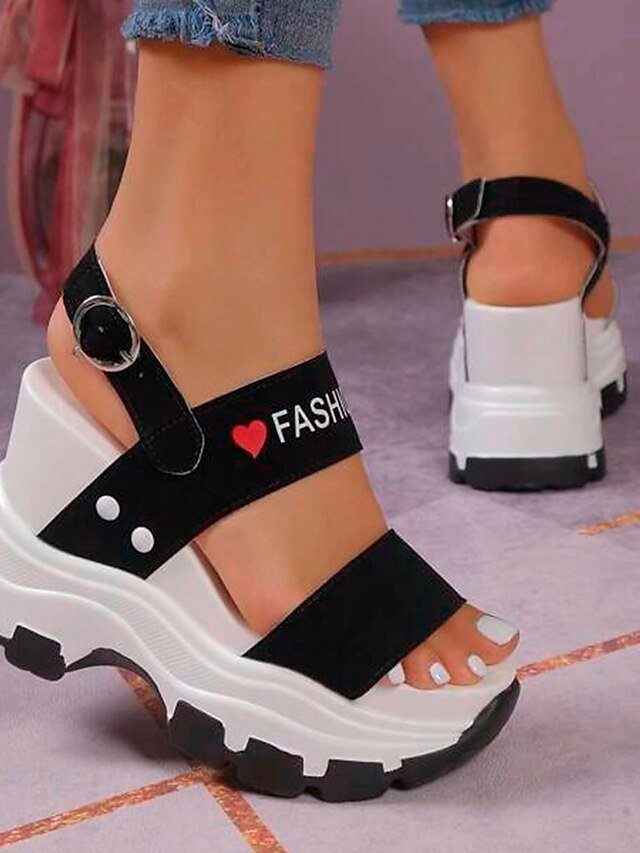 Sporty Chunky Platform Adjustable Strap Wedge Sandals - Image 10