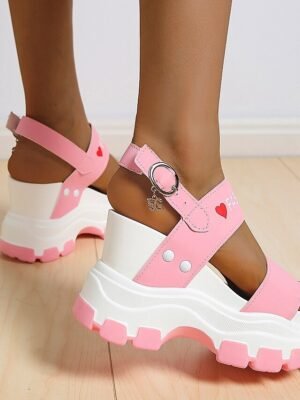 Sporty Chunky Platform Adjustable Strap Wedge Sandals - Image 16