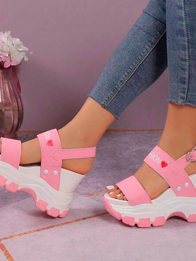 Sporty Chunky Platform Adjustable Strap Wedge Sandals - Image 19