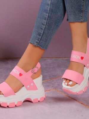 Sporty Chunky Platform Adjustable Strap Wedge Sandals - Image 20