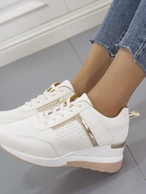 Sporty Classic Lace-up Colour Block Round Toe Wedge Sneakers - Image 1