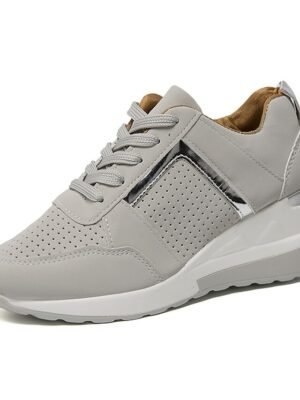 Sporty Classic Lace-up Colour Block Round Toe Wedge Sneakers - Image 10