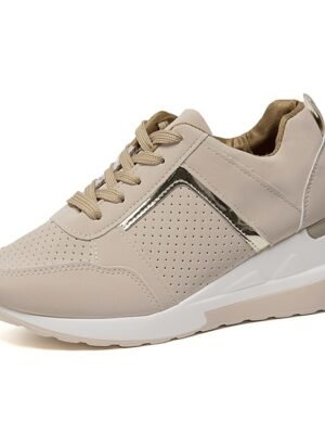 Sporty Classic Lace-up Colour Block Round Toe Wedge Sneakers - Image 11