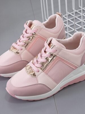 Sporty Classic Lace-up Colour Block Round Toe Wedge Sneakers - Image 4