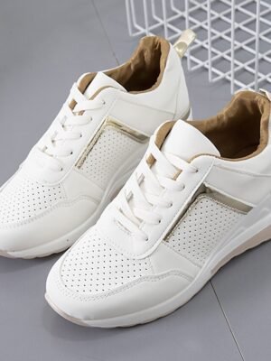 Sporty Classic Lace-up Colour Block Round Toe Wedge Sneakers - Image 5
