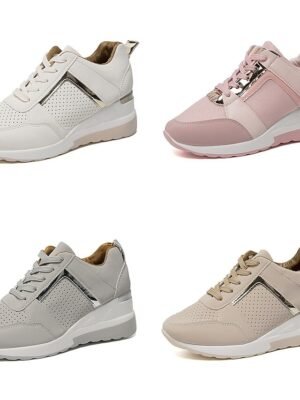 Sporty Classic Lace-up Colour Block Round Toe Wedge Sneakers - Image 7