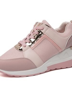 Sporty Classic Lace-up Colour Block Round Toe Wedge Sneakers - Image 9