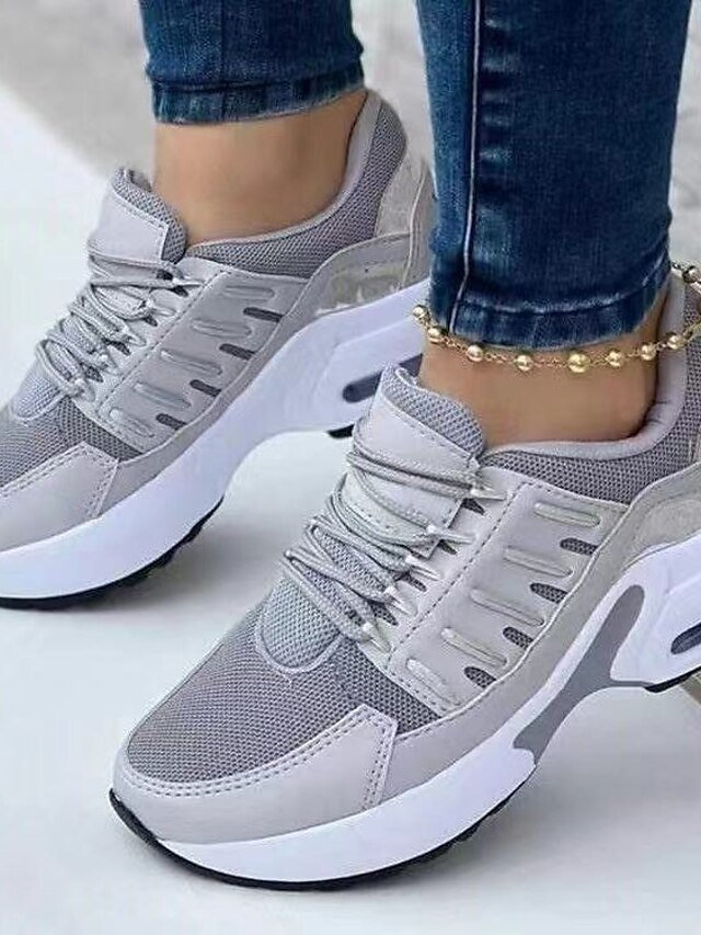 Sporty Comfortable Mesh Breathable Grey Trainers - Image 1