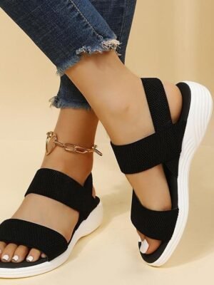 Sporty Elastic Knit Slip-On Sandals - Image 1