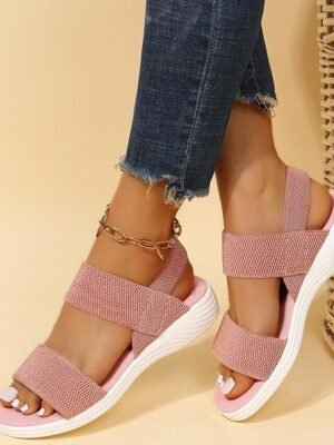 Sporty Elastic Knit Slip-On Sandals - Image 10