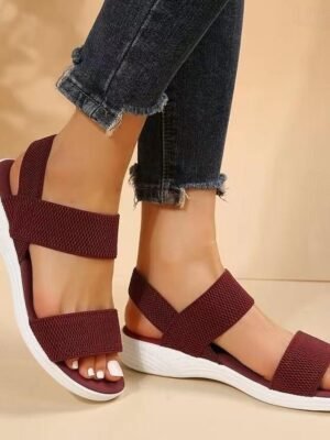 Sporty Elastic Knit Slip-On Sandals - Image 12