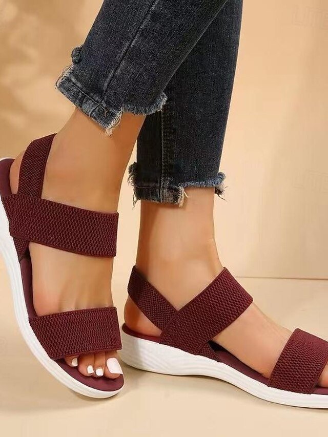 Sporty Elastic Knit Slip-On Sandals - Image 12