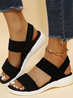 Sporty Elastic Knit Slip-On Sandals - Image 2