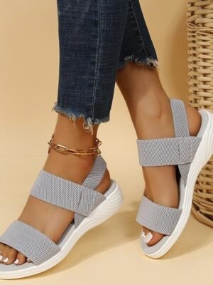 Sporty Elastic Knit Slip-On Sandals - Image 4