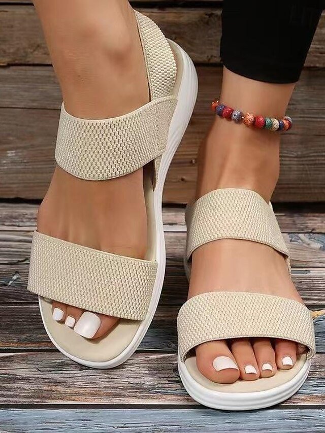 Sporty Elastic Knit Slip-On Sandals - Image 5