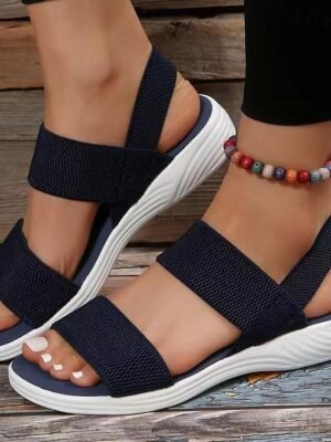 Sporty Elastic Knit Slip-On Sandals - Image 7