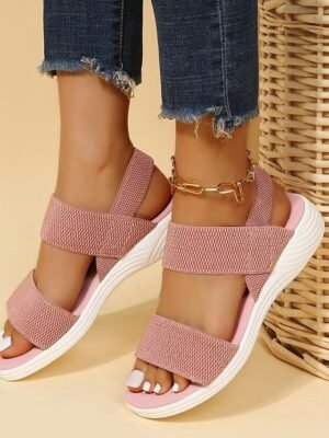 Sporty Elastic Knit Slip-On Sandals - Image 9
