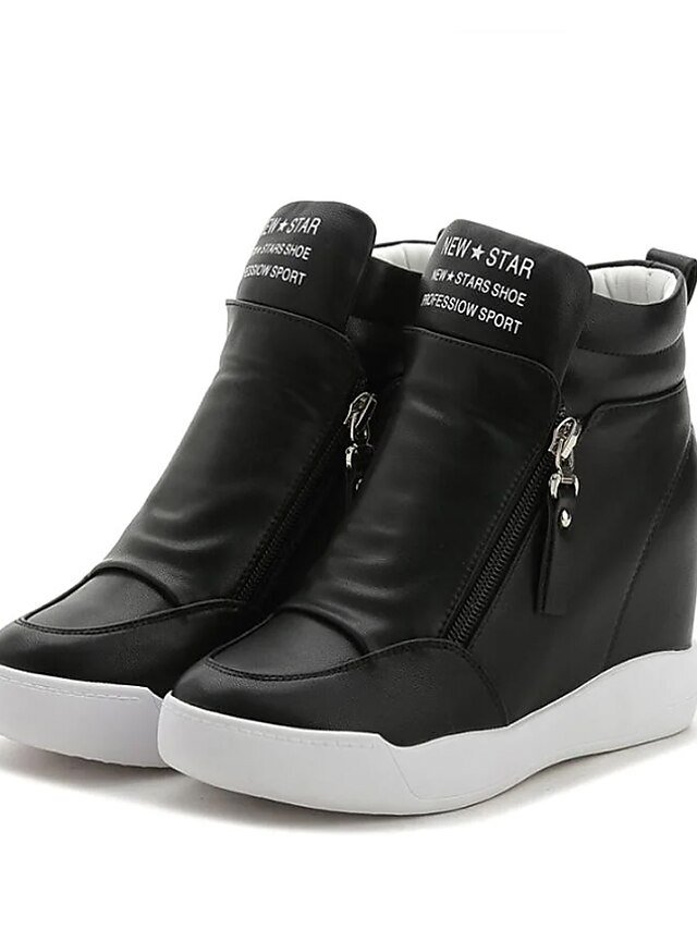 Sporty High-Top Wedge Faux Leather Ankle Boots - Image 1