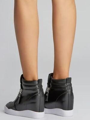 Sporty High-Top Wedge Faux Leather Ankle Boots - Image 10