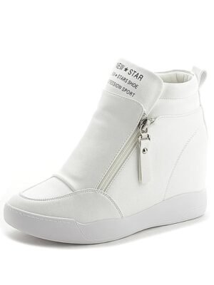 Sporty High-Top Wedge Faux Leather Ankle Boots - Image 11