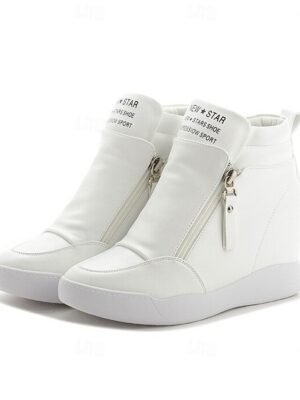 Sporty High-Top Wedge Faux Leather Ankle Boots - Image 12
