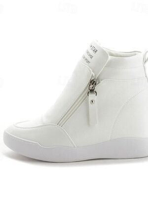 Sporty High-Top Wedge Faux Leather Ankle Boots - Image 13