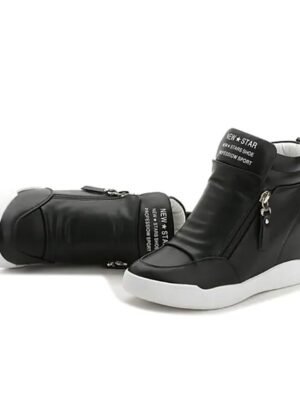 Sporty High-Top Wedge Faux Leather Ankle Boots - Image 6