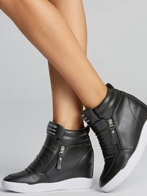 Sporty High-Top Wedge Faux Leather Ankle Boots - Image 9