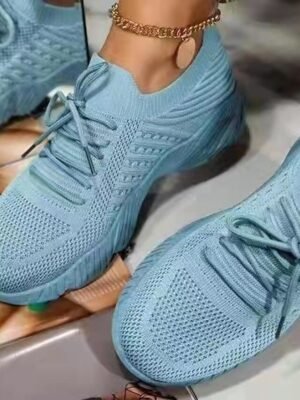 Sporty Pink Lightweight Lace-Up Breathable Knit Sneakers - Image 6