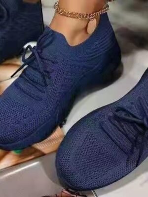 Sporty Pink Lightweight Lace-Up Breathable Knit Sneakers - Image 8