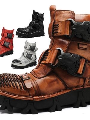 Steampunk Rugged Double Buckle Leather Ankle Boots - Image 1
