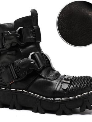 Steampunk Rugged Double Buckle Leather Ankle Boots - Image 10