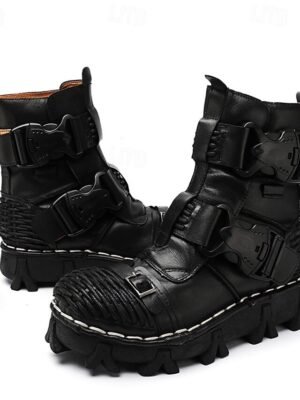 Steampunk Rugged Double Buckle Leather Ankle Boots - Image 13