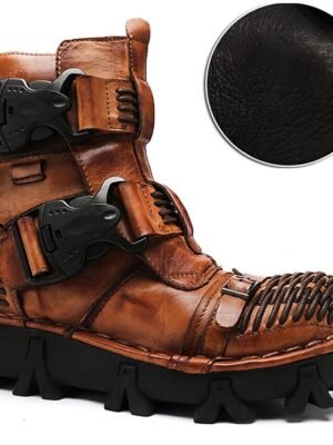 Steampunk Rugged Double Buckle Leather Ankle Boots - Image 2