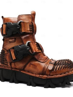 Steampunk Rugged Double Buckle Leather Ankle Boots - Image 5