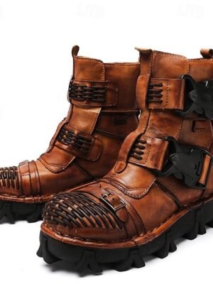 Steampunk Rugged Double Buckle Leather Ankle Boots - Image 6