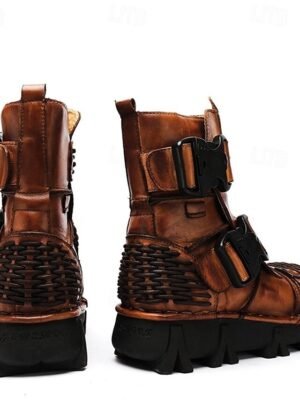 Steampunk Rugged Double Buckle Leather Ankle Boots - Image 8