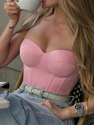 Street Fit Pure Colour Bandeau Sleeveless Backless Corset - Image 10