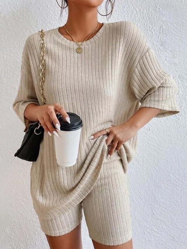 Street Regular Fit Plain Round Neck Short 2 Piece Set - Image 1