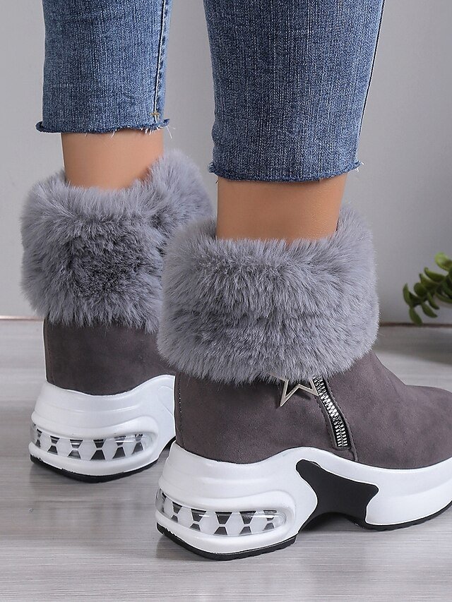 Stylish Beige Faux Fur Lined Ankle Platform Wedge Boots - Image 5