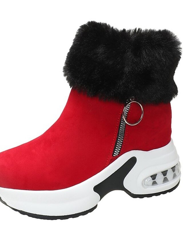 Stylish Beige Faux Fur Lined Ankle Platform Wedge Boots - Image 6