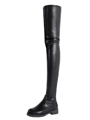 Stylish Black Over-the-Knee Faux Leather Zip-Up Low Heel Boots - Image 3