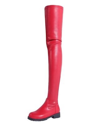 Stylish Black Over-the-Knee Faux Leather Zip-Up Low Heel Boots - Image 6