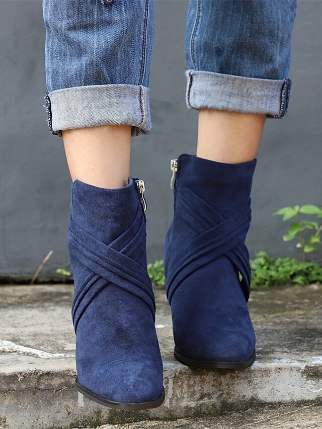 Stylish Block Heel Pointed Toe Suede Ankle Boots - Image 2