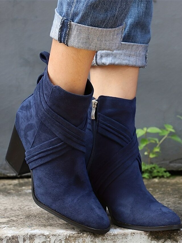 Stylish Block Heel Pointed Toe Suede Ankle Boots - Image 3