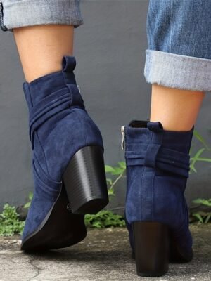 Stylish Block Heel Pointed Toe Suede Ankle Boots - Image 5
