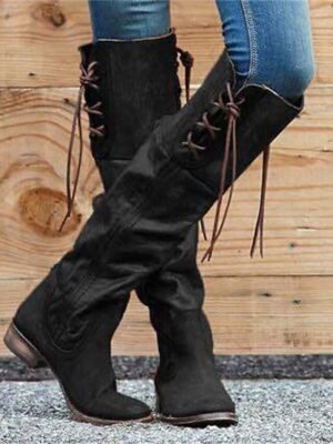 Stylish Casual Brown Side Lace-Up Knee-High Riding Boots - Image 9
